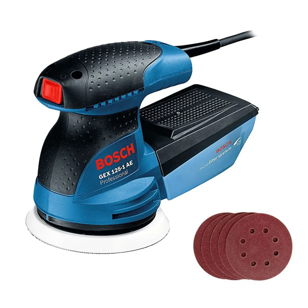 Kit Lixadeira Rotativa Excêntrica e Coletor GEX 125-1 AE Bosch e Lixa 150GR 110 Volts