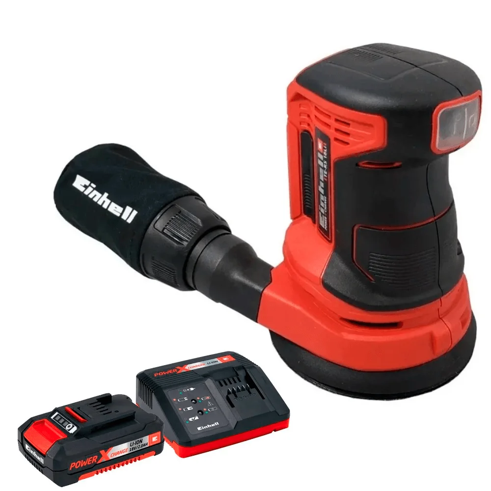 Kit Lixadeira Roto Orbital à Bateria Einhell e Carregador e Bateria 18V 2,0AH