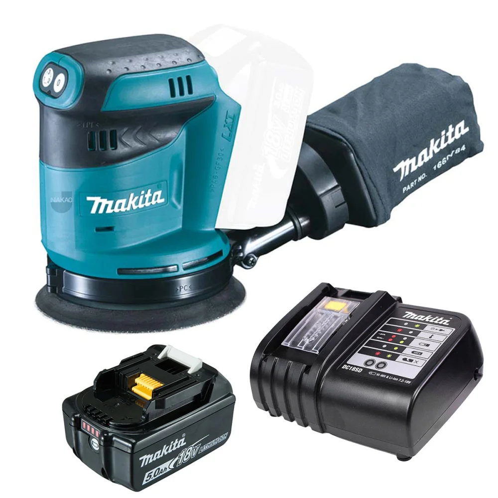 Kit Lixadeira Roto Orbital DBO180Z Makita e Bateria 18V 5.0Ah e Carregador