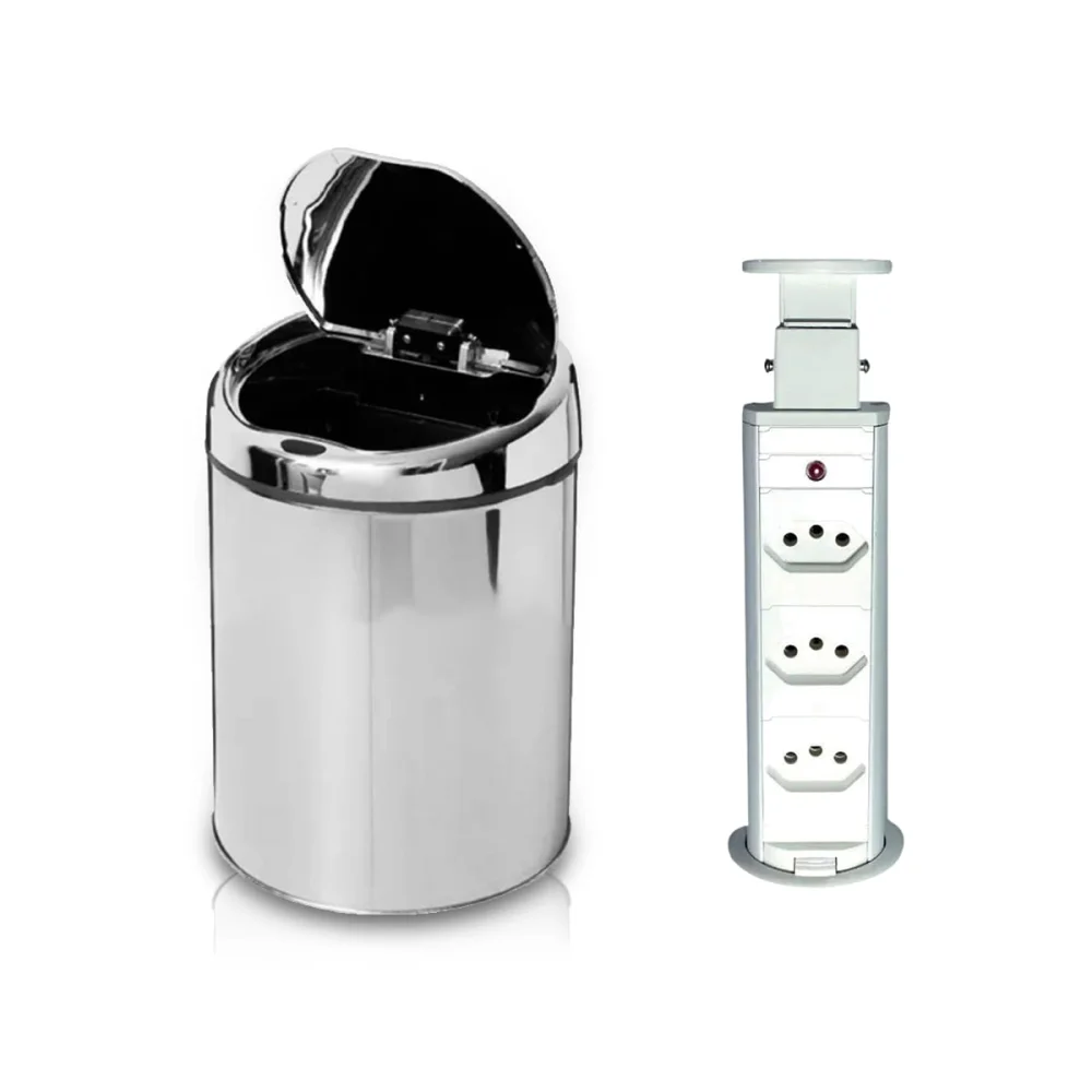 Kit Lixeira Automática com Sensor 3 Litros NKF e Torre Multiplug 3 Tomadas