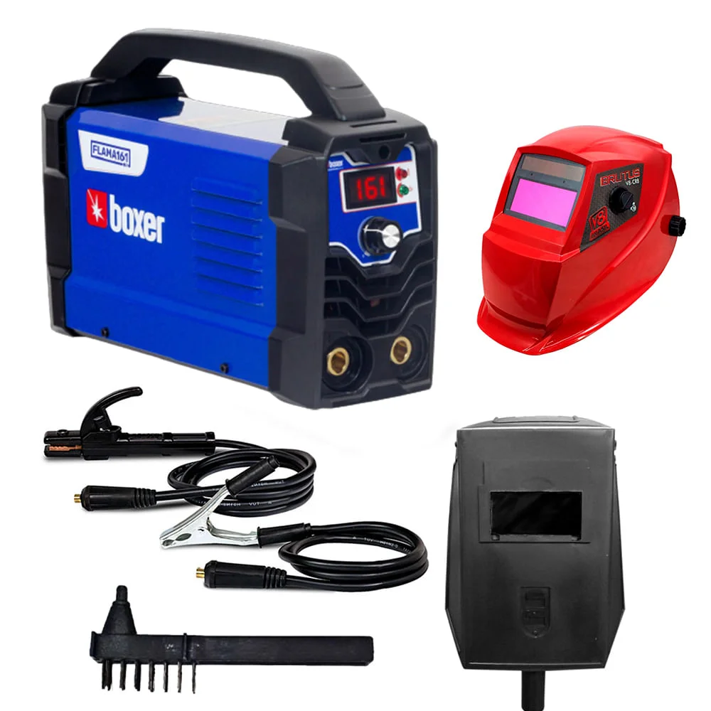 Kit Máquina de Solda Inversora Flama 161 Boxer e Máscara de Solda Brutus CR8 V8