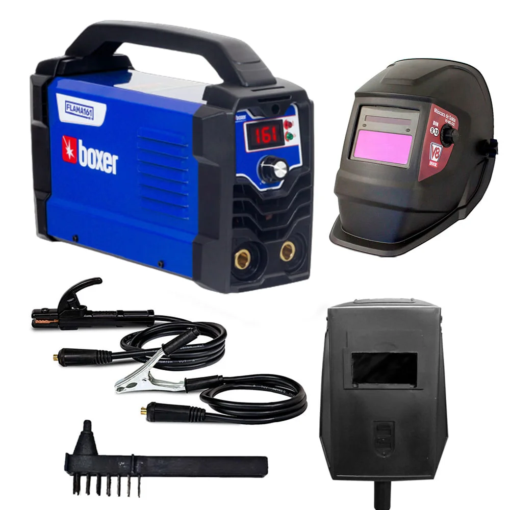 Kit Máquina de Solda Inversora Flama 161 Boxer e Máscara Solda Automática CR2 V8