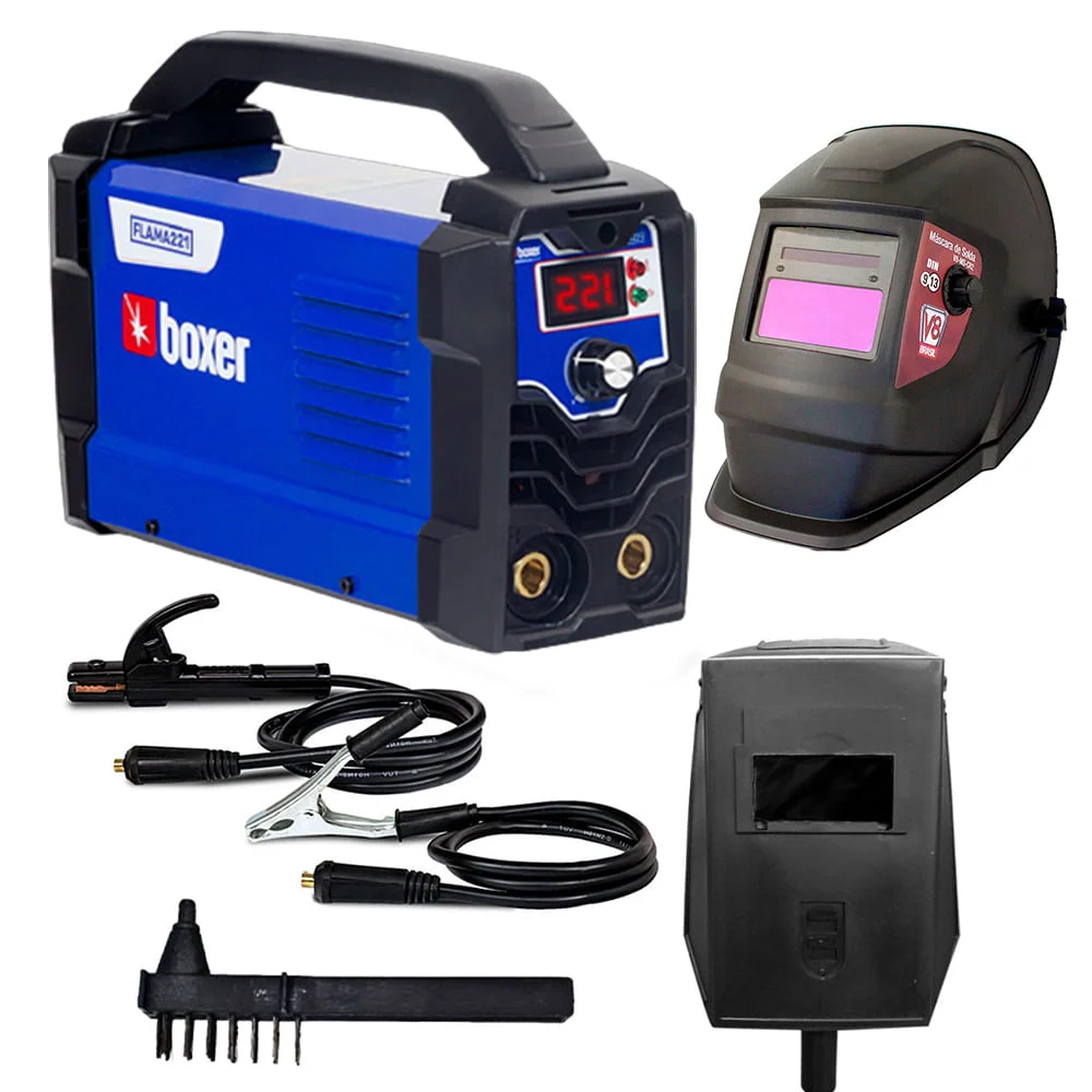Kit Máquina de Solda Inversora Flama 221 Boxer e Máscara Solda Automática CR2 V8 220 Volts