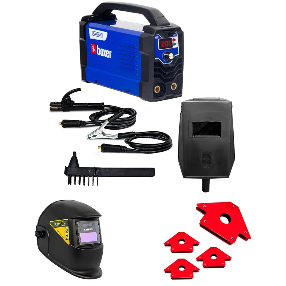 Kit Máquina de Solda Inversora Flama201 Boxer Máscara 2Esquadros Magnéticos35Kg