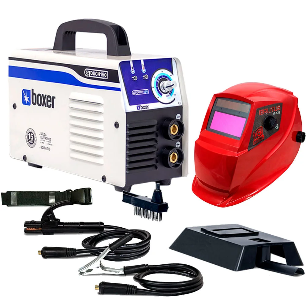 Kit Máquina de Solda Inversora Touch 150 Boxer e Máscara de Solda Brutus CR8 V8