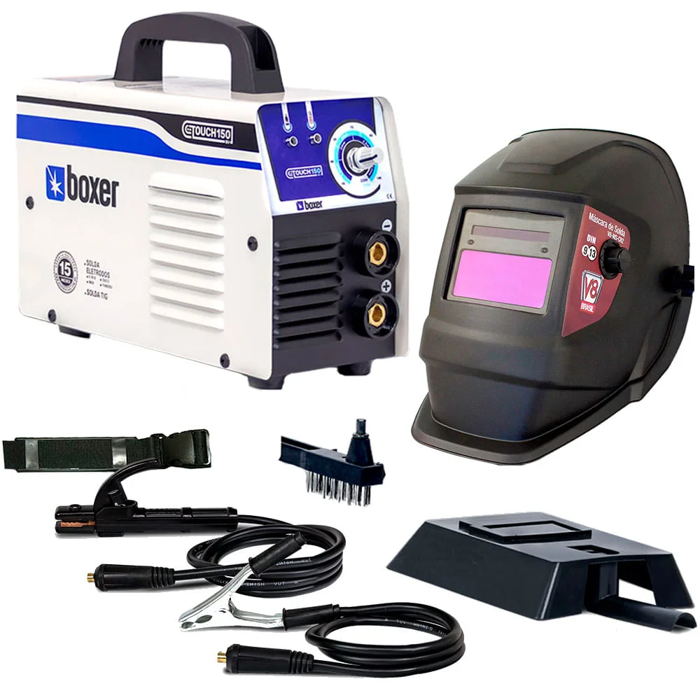Kit Máquina de Solda Inversora Touch 150 Boxer e Máscara Solda Automática CR2 V8