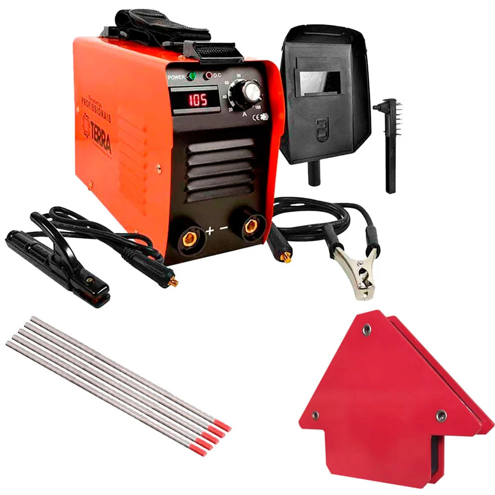 Kit Máquina Inversora de Solda TWI-180 comDisplay Terra e Esquadro Magnético12Kg
