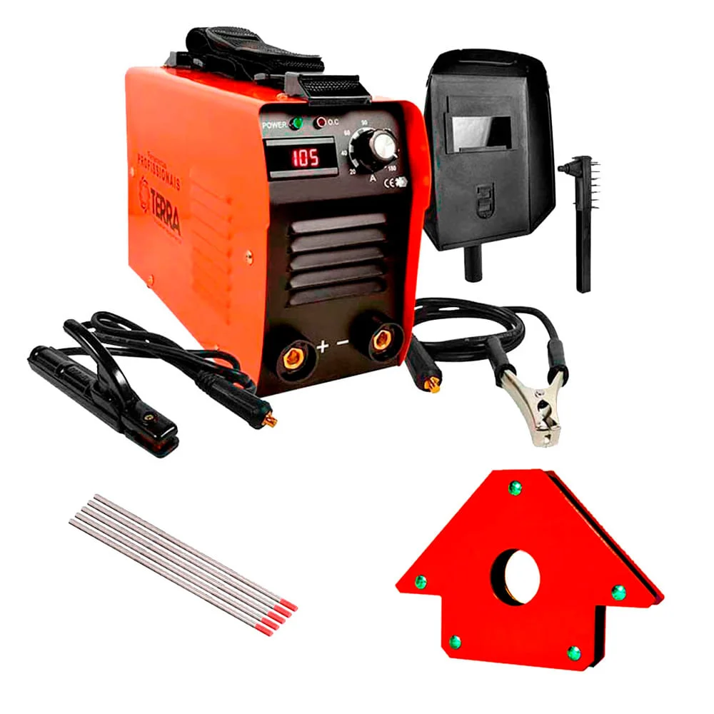 Kit Máquina Inversora de Solda TWI-180 comDisplay Terra e Esquadro Magnético22Kg