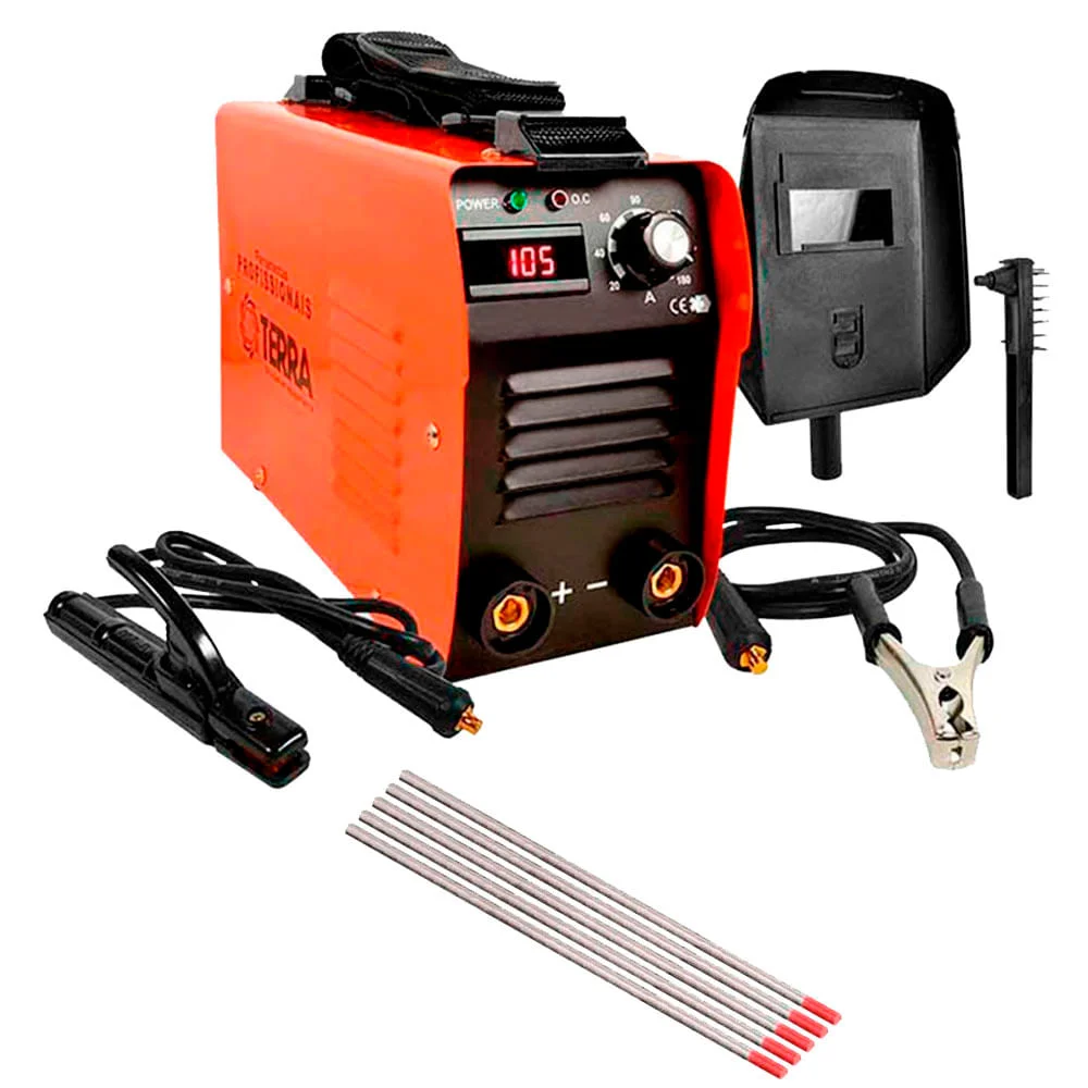 Kit Máquina Inversora de Solda TWI-180 comDisplay Terra e Esquadro Magnético22Kg