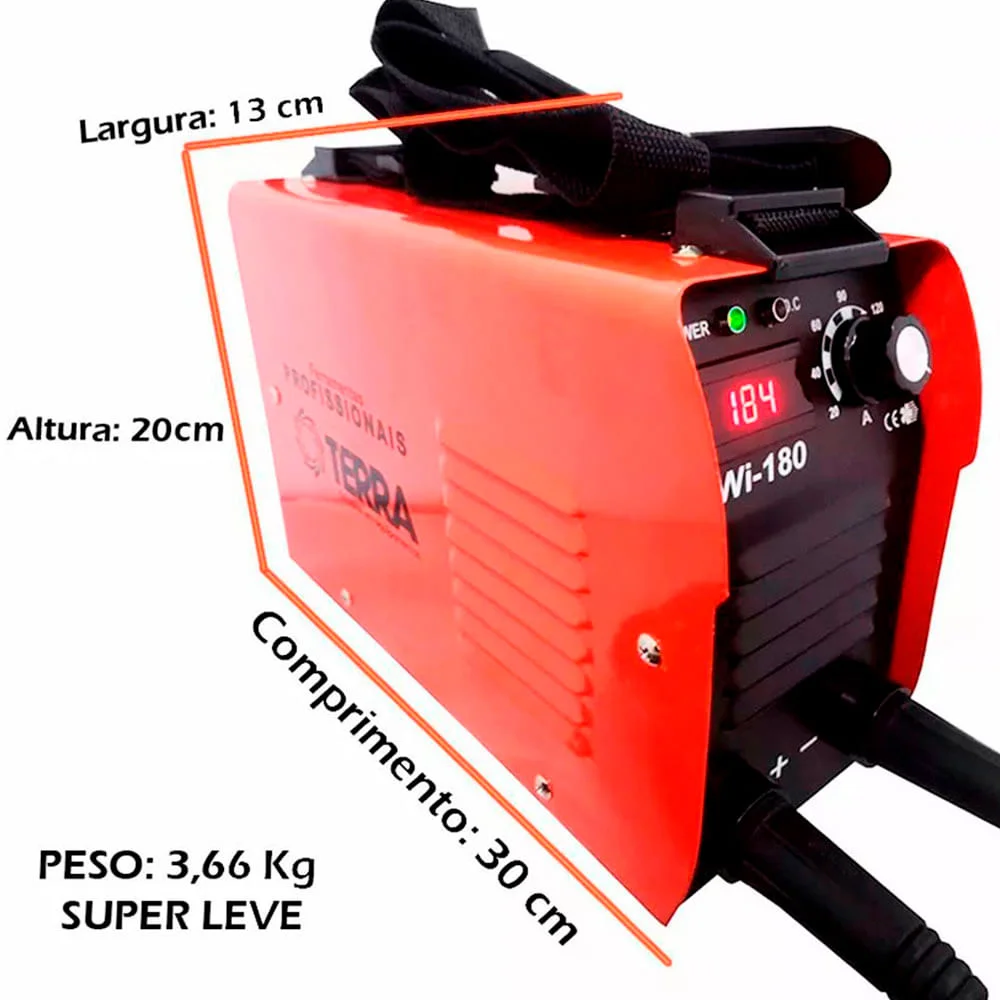 Kit Máquina Inversora de Solda TWI-180 comDisplay Terra e Esquadro Magnético35Kg