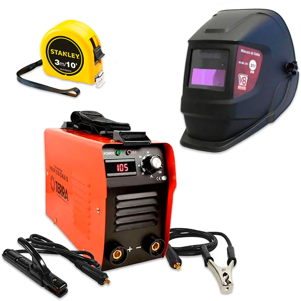 Kit Máquina Inversora Solda TWI-180 Terra e Máscara e Trena e Alicate e Maleta Bivolt