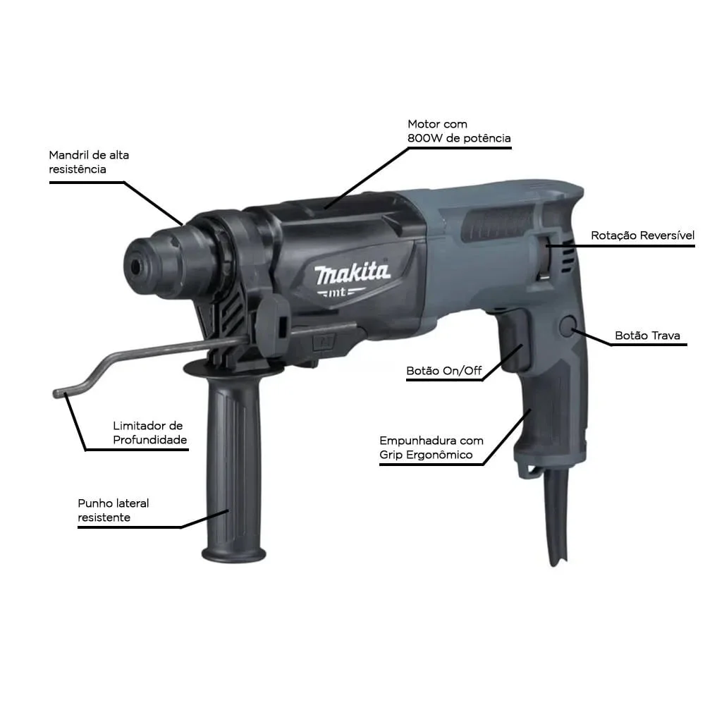 Kit Martelete 800W M8701G Makita e 5 Brocas e Talhadeira e Ponteira