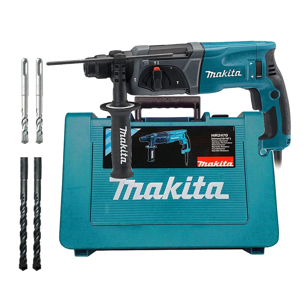 Kit Martelete Combinado 24mm 800W HR2470 Makita e 2 Brocas 6mm e 2 Brocas 10mm