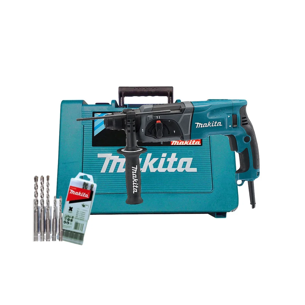 Kit Martelete Combinado 24mm 800W HR2470 Makita e 5 Brocas para Concreto 220 Volts
