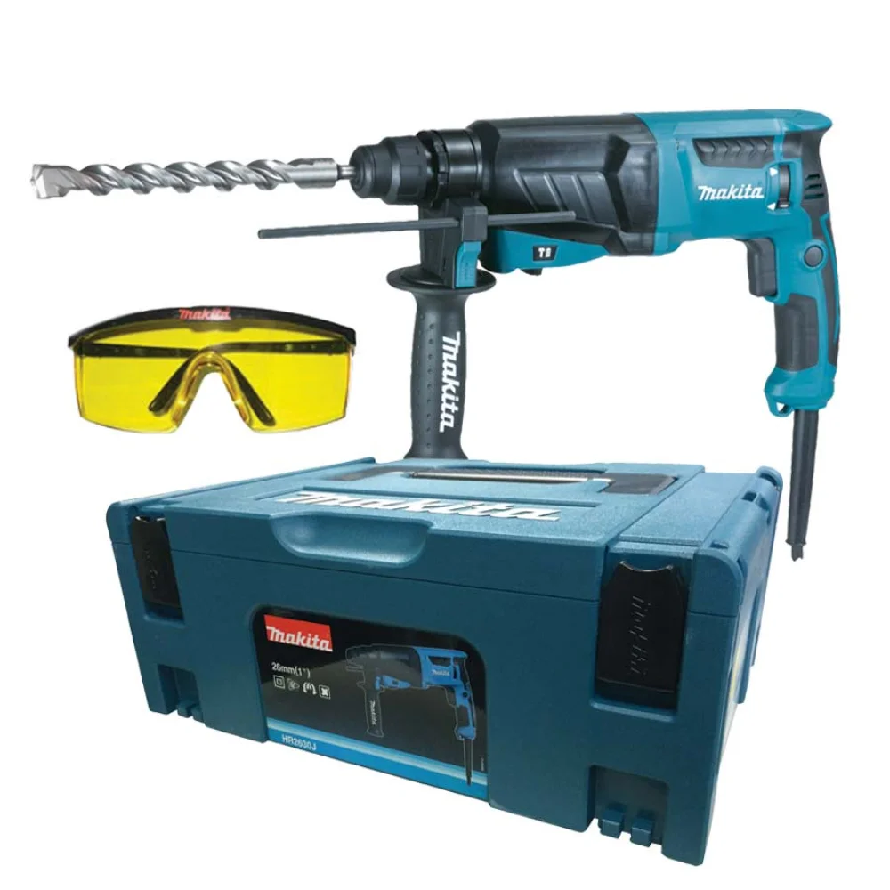 Kit Martelete Combinado 830 Watts HR2630J Makita e Maleta e Óculos de Segurança