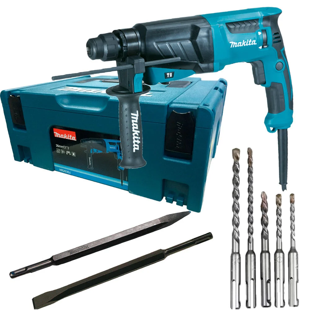 Kit Martelete Combinado HR2630J Makita e Ponteira e Talhadeira e Brocas SDS Plus