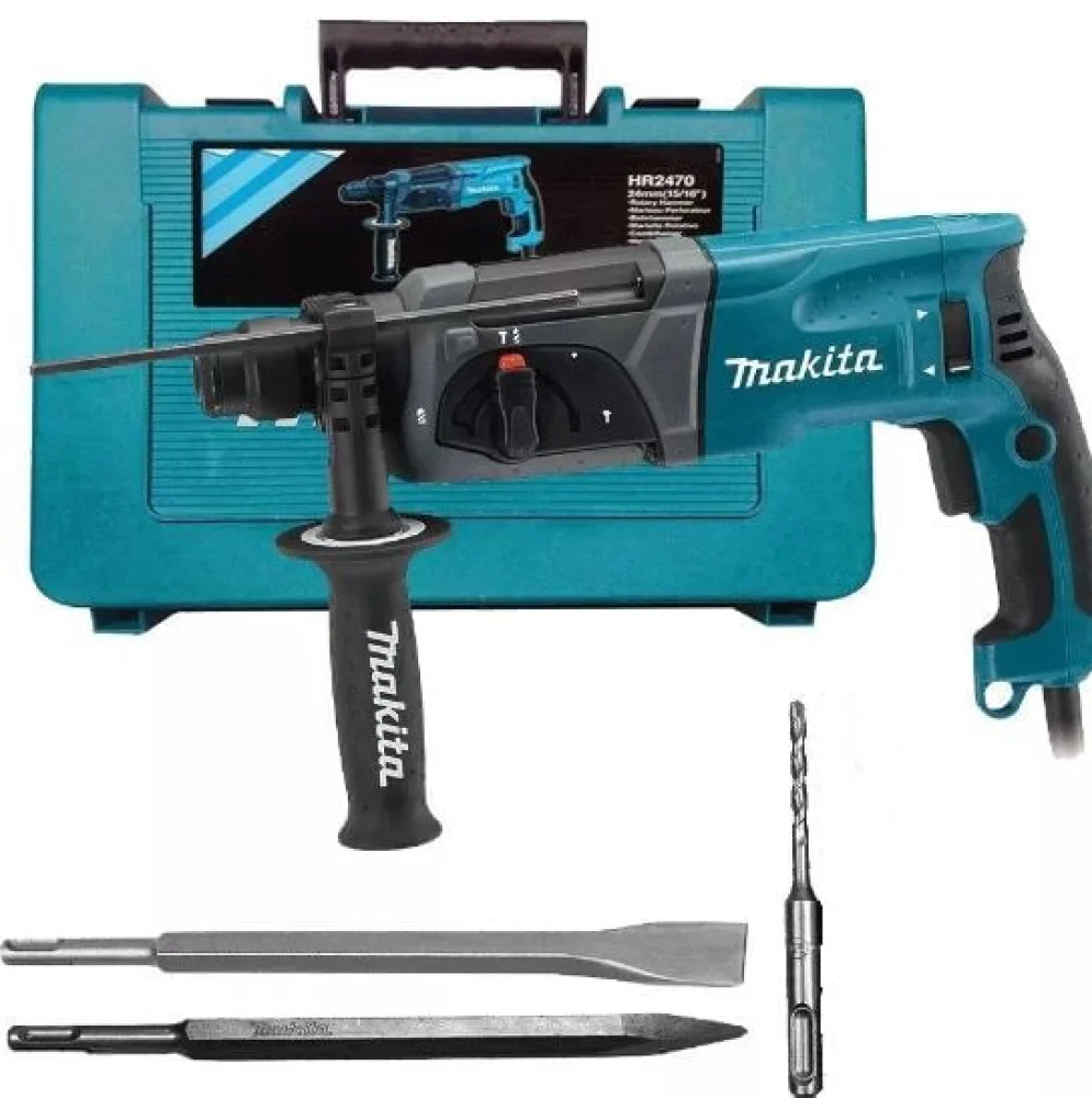 Kit Martelete Combinado Sds Plus HR2470 Makita e Broca e Talhadeira e Ponteira