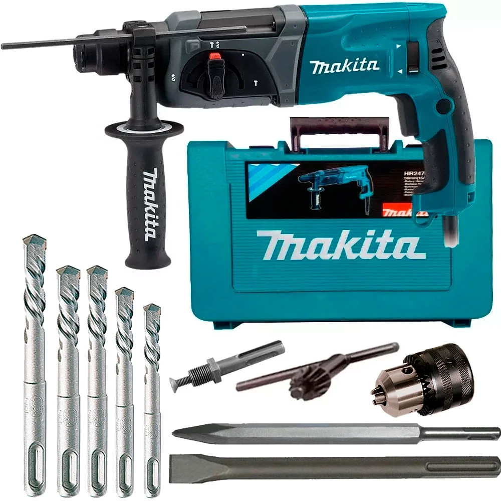 Kit Martelete HR2470 Makita e Ponteira e Talhadeira e Brocas e Acessórios
