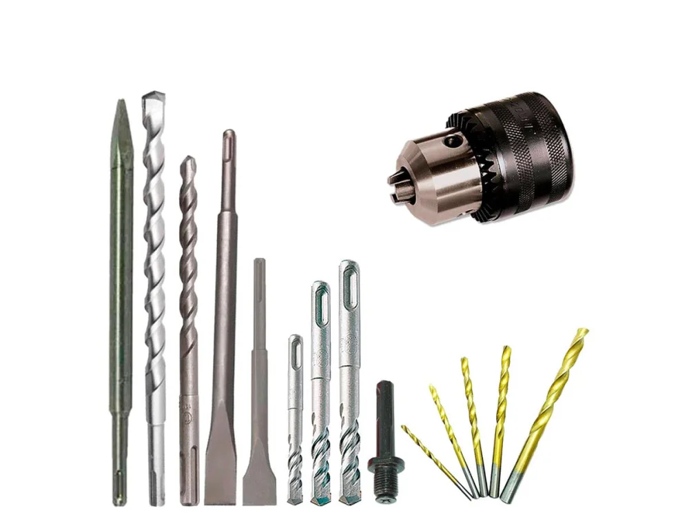 Kit Martelete Rotativo 820W Bosch e Mandril e Brocas e Talhadeiras e Ponteira