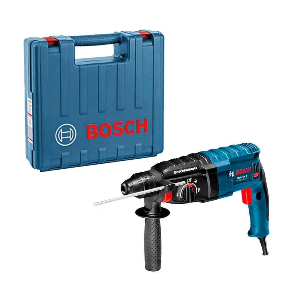 Kit Martelete Rotativo 820W Maleta GBH 2 24-D Bosch Talhadeira Ponteira e Brocas
