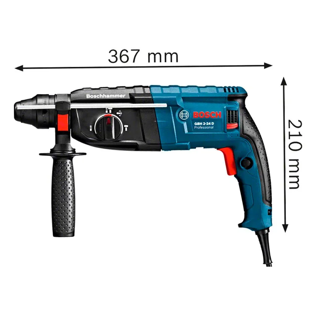 Kit Martelete Rotativo 820W Maleta GBH 2 24-D Bosch Talhadeira Ponteira e Brocas