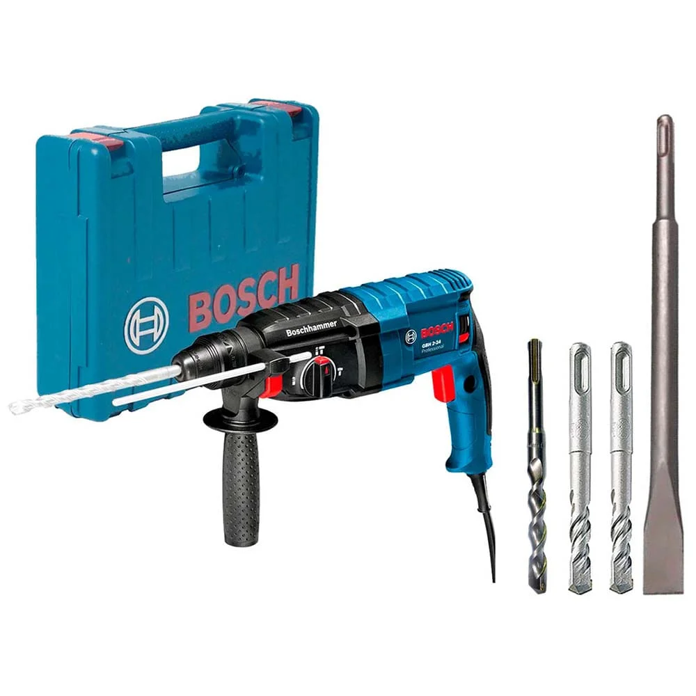 Kit Martelete Rotativo e Perfuração 820W Bosch e 3 Brocas e Talhadeira