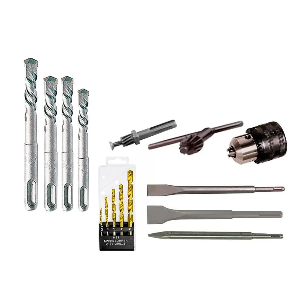 Kit Martelete Rotativo GBH 2 24-D Bosch e Mandril Adaptador e Brocas Talhadeiras