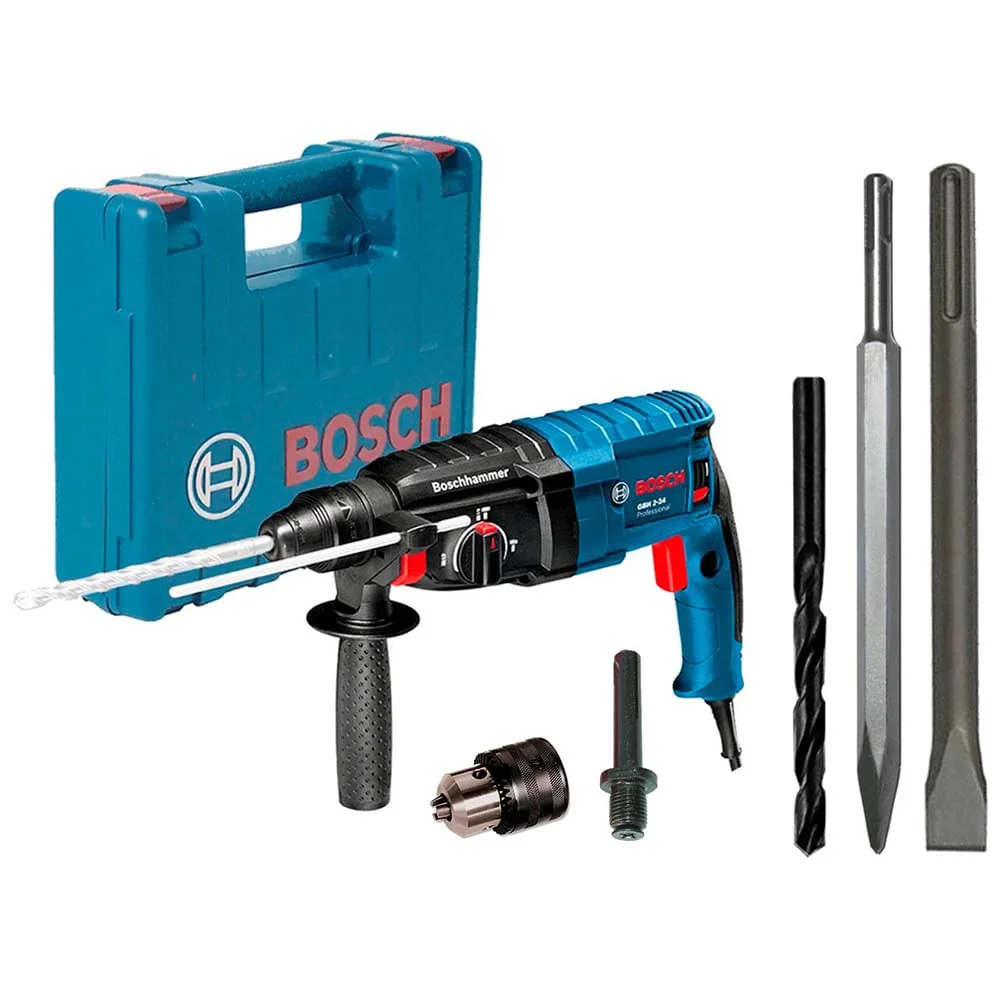 Kit Martelete Rotativo GBH 2 24-D Bosch e Ponteira e Talhadeira e Acessórios
