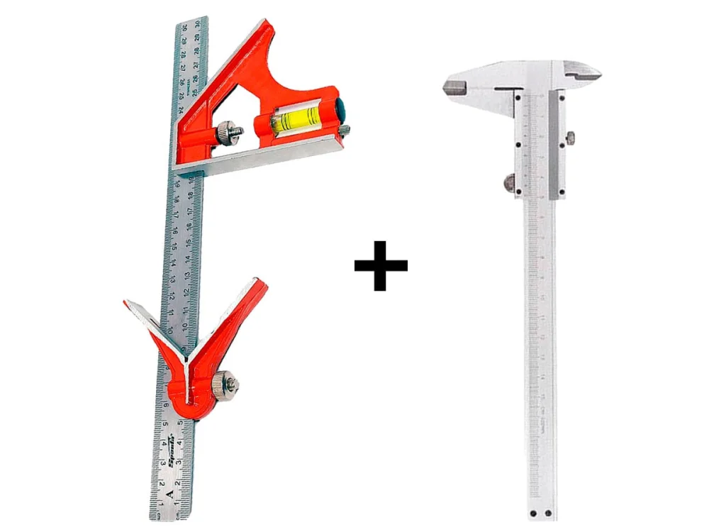 Kit Paquímetro Universal 150mm com Medidor de Profundidade e Esquadro 300mm