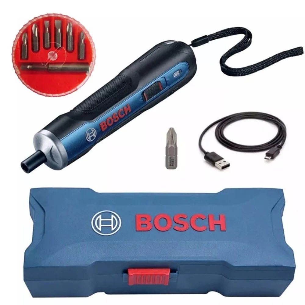 Kit Parafusadeira à Bateria 3.6V GO Bosch e Jogo de Bits e Adaptador Magnético