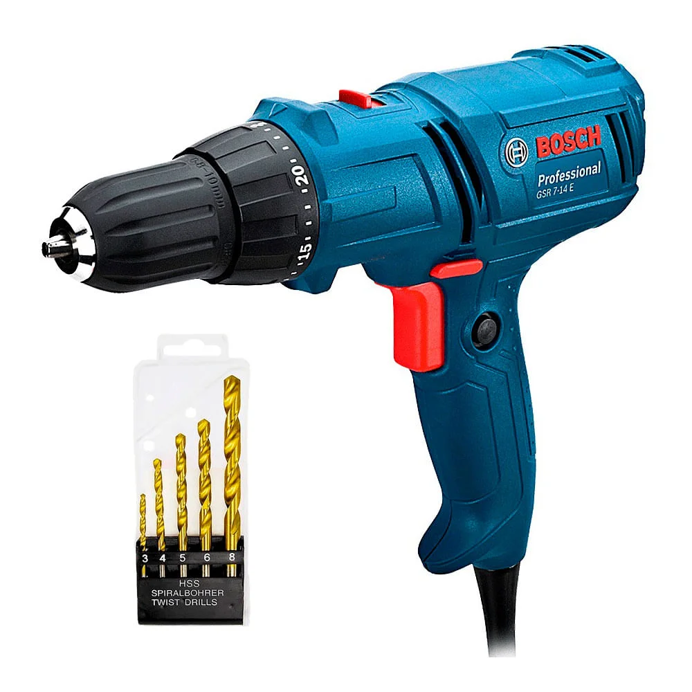 Kit Parafusadeira e Furadeira 400W GSR 7-14 Bosch e Jogo de Brocas para Metal 220 Volts