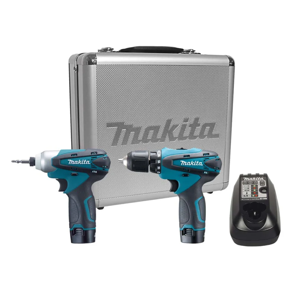 Kit Parafusadeira e Furadeira de Impacto à Bateria 12V LCT204 Makita e 8 Brocas