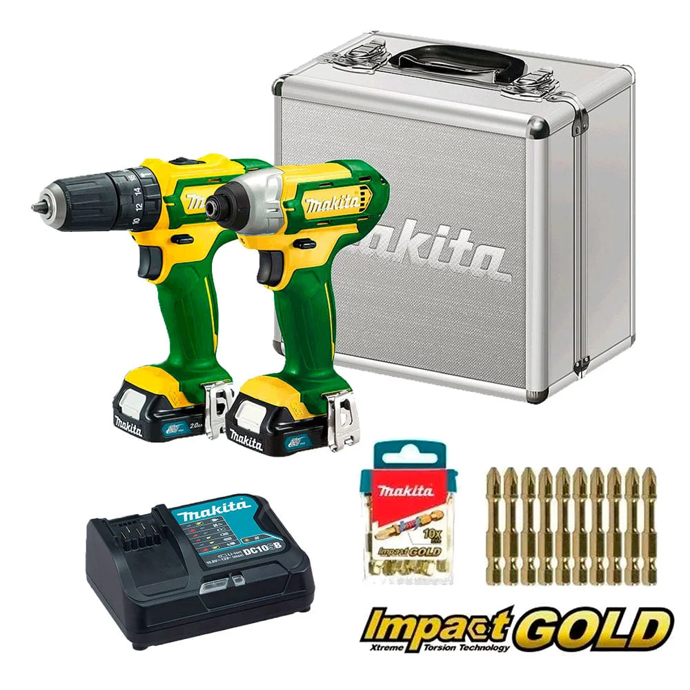 Kit Parafusadeira e Furadeira de Impacto CLX202BR Makita e 5 Bits Phillips 25mm
