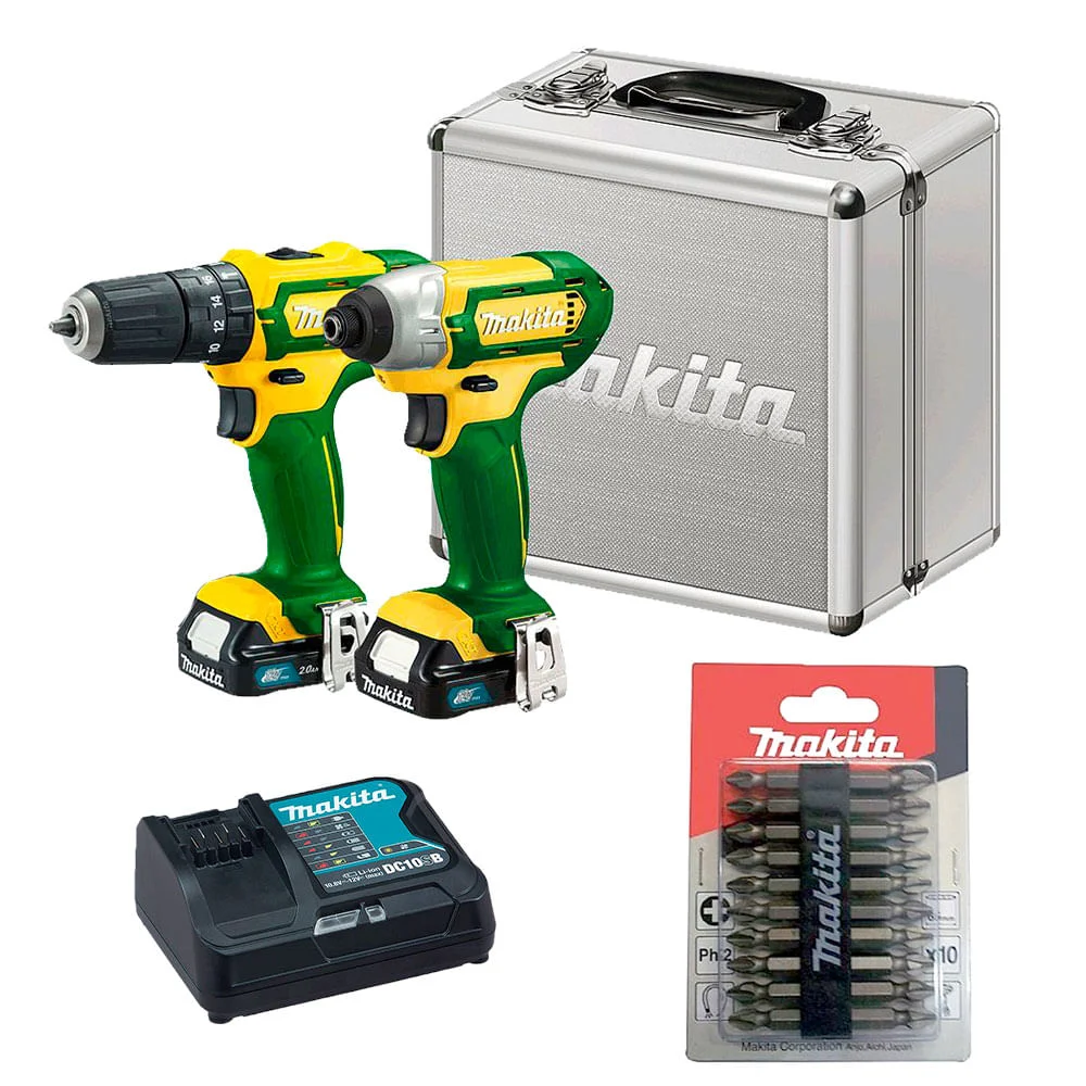 Kit Parafusadeira e Furadeira de Impacto CLX202BR Makita e Conjunto Bit Phillips