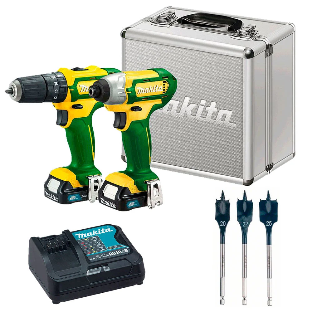 Kit Parafusadeira e Furadeira de Impacto CLX202BR Makita e Jogo de 3 Brocas Self