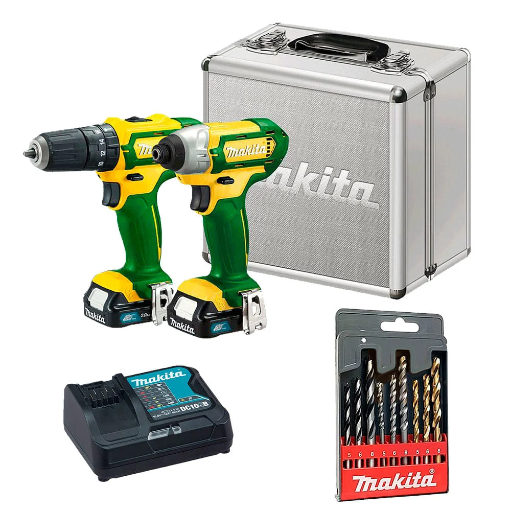 Kit Parafusadeira e Furadeira de Impacto CLX202BR Makita e Jogo de 9 Brocas
