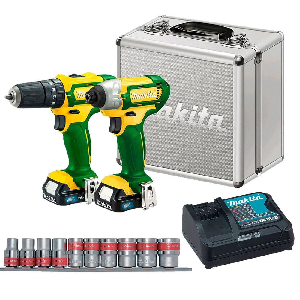 Kit Parafusadeira e Furadeira de Impacto CLX202BR Makita e Jogo de Soquetes 1/2