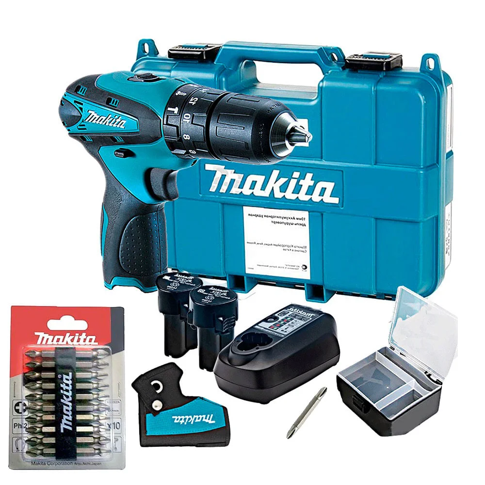 Kit Parafusadeira e Furadeira de Impacto HP330DWE Makita e 10 Bits D34366