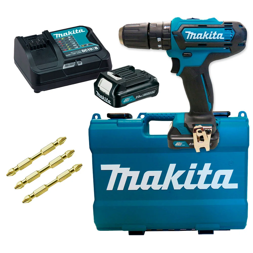 Kit Parafusadeira e Furadeira de Impacto HP331DSAE Makita e 3 Bits Torção PH2