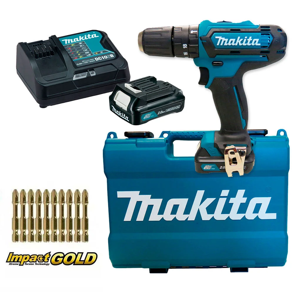 Kit Parafusadeira e Furadeira de Impacto HP331DSAE Makita e 5 Bits Phillips 25mm
