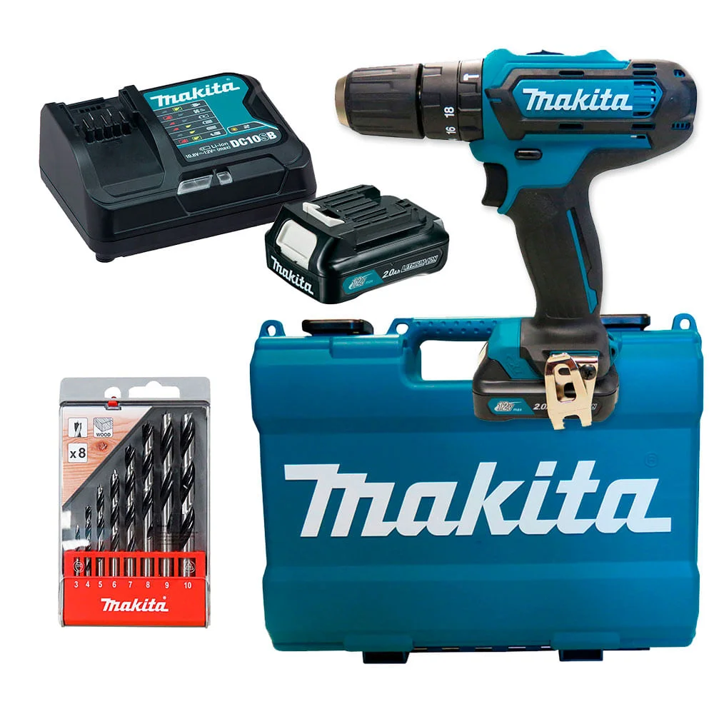 Kit Parafusadeira e Furadeira de Impacto HP331DSAE Makita e 8 Brocas para Madeira