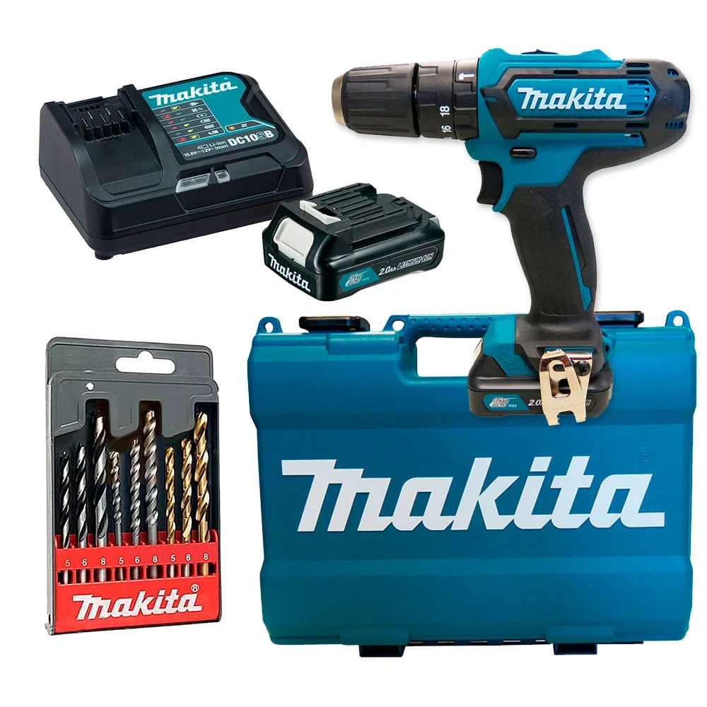 Kit Parafusadeira e Furadeira de Impacto HP331DSAE Makita e Jogo de 9 Brocas