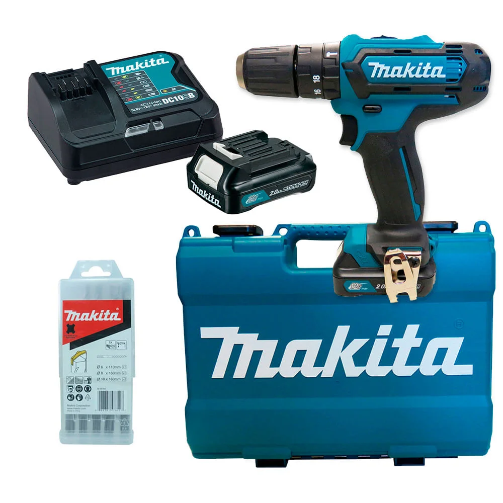 Kit Parafusadeira e Furadeira de Impacto HP331DSAE Makita e Jogo de Brocas