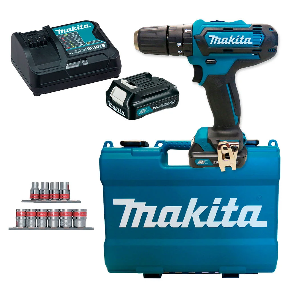 Kit Parafusadeira e Furadeira de Impacto HP331DSAE Makita e Jogo de Soquetes