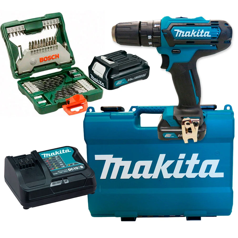 Kit Parafusadeira e Furadeira de Impacto HP331DSAE Makita e Kit de Ferramentas