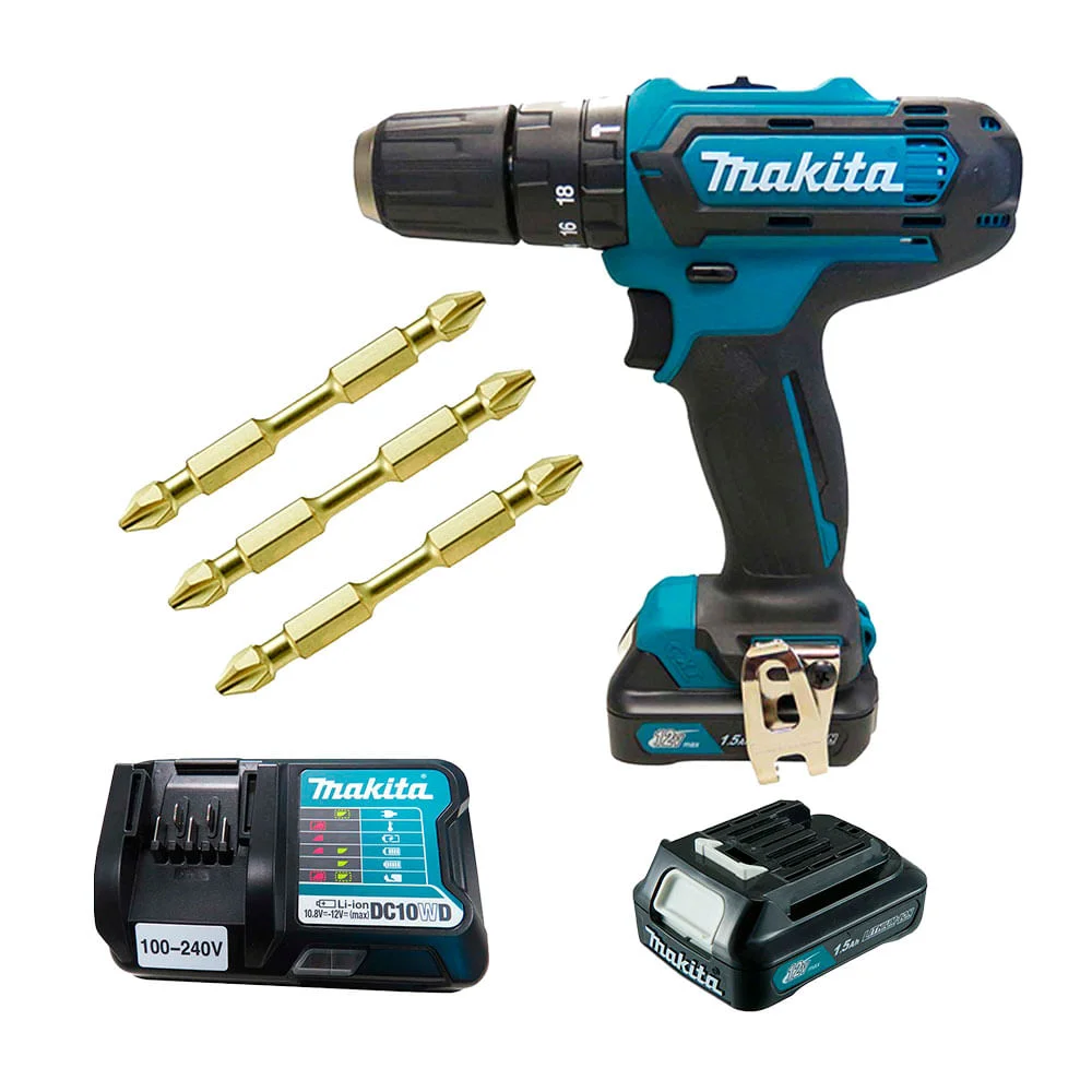 Kit Parafusadeira e Furadeira de Impacto HP331DWY Makita e 3 Bits Torção