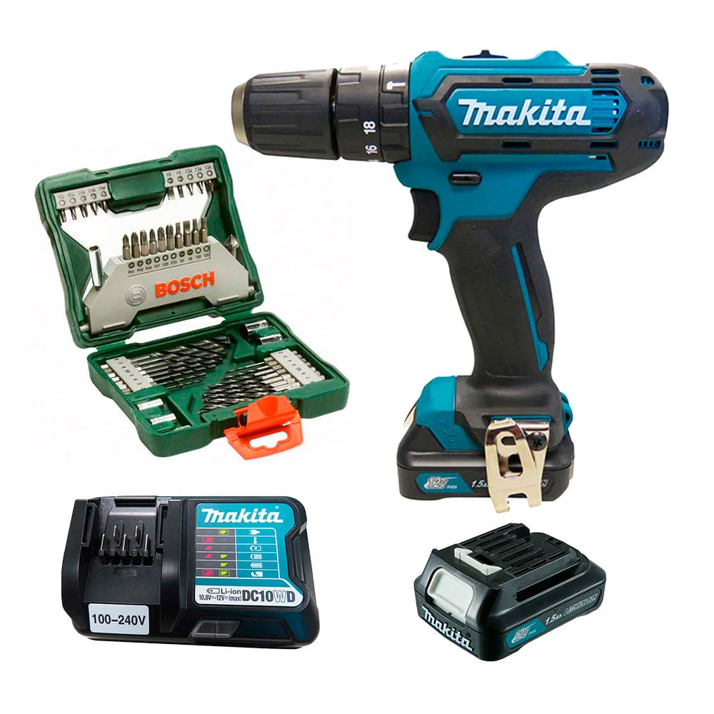 Kit Parafusadeira e Furadeira de Impacto HP331DWY Makita e Jogo de Ferramentas