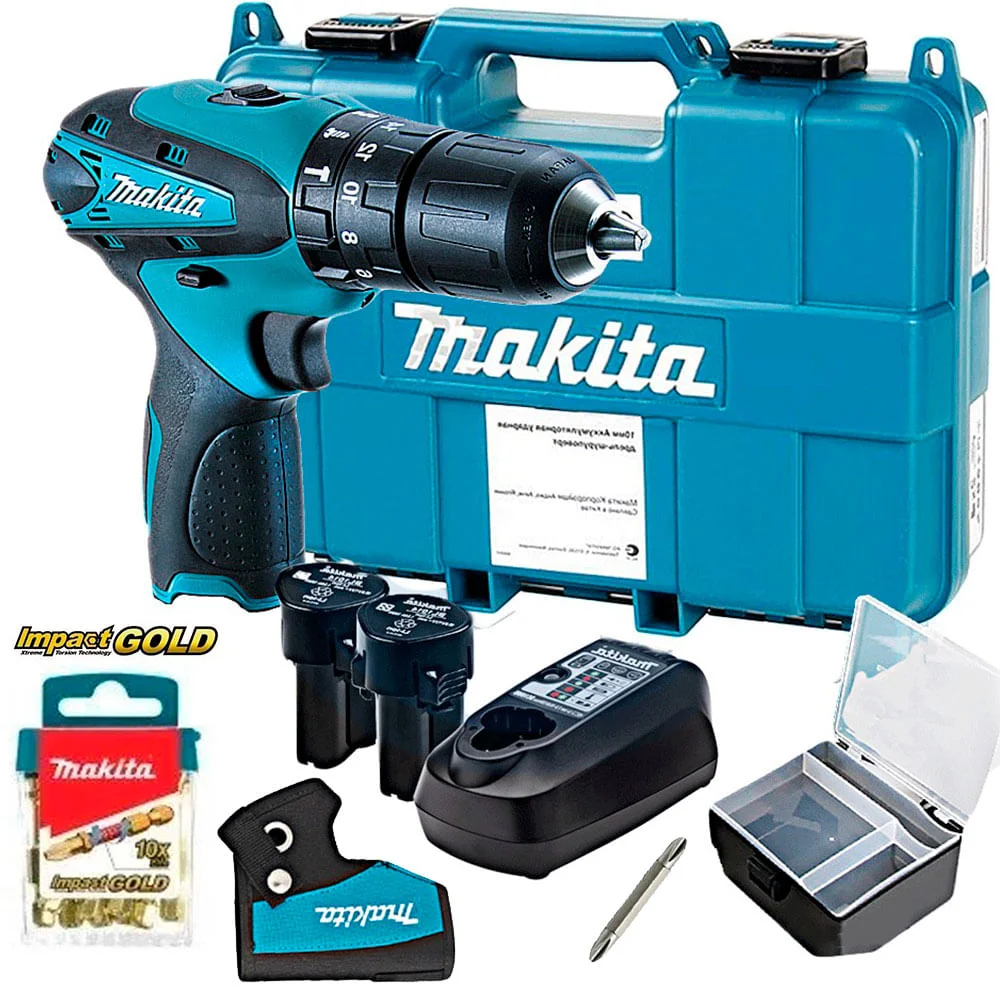 Kit Parafusadeira e Furadeira de Impacto HP331DWYE Makita e 5 Bits Phillips