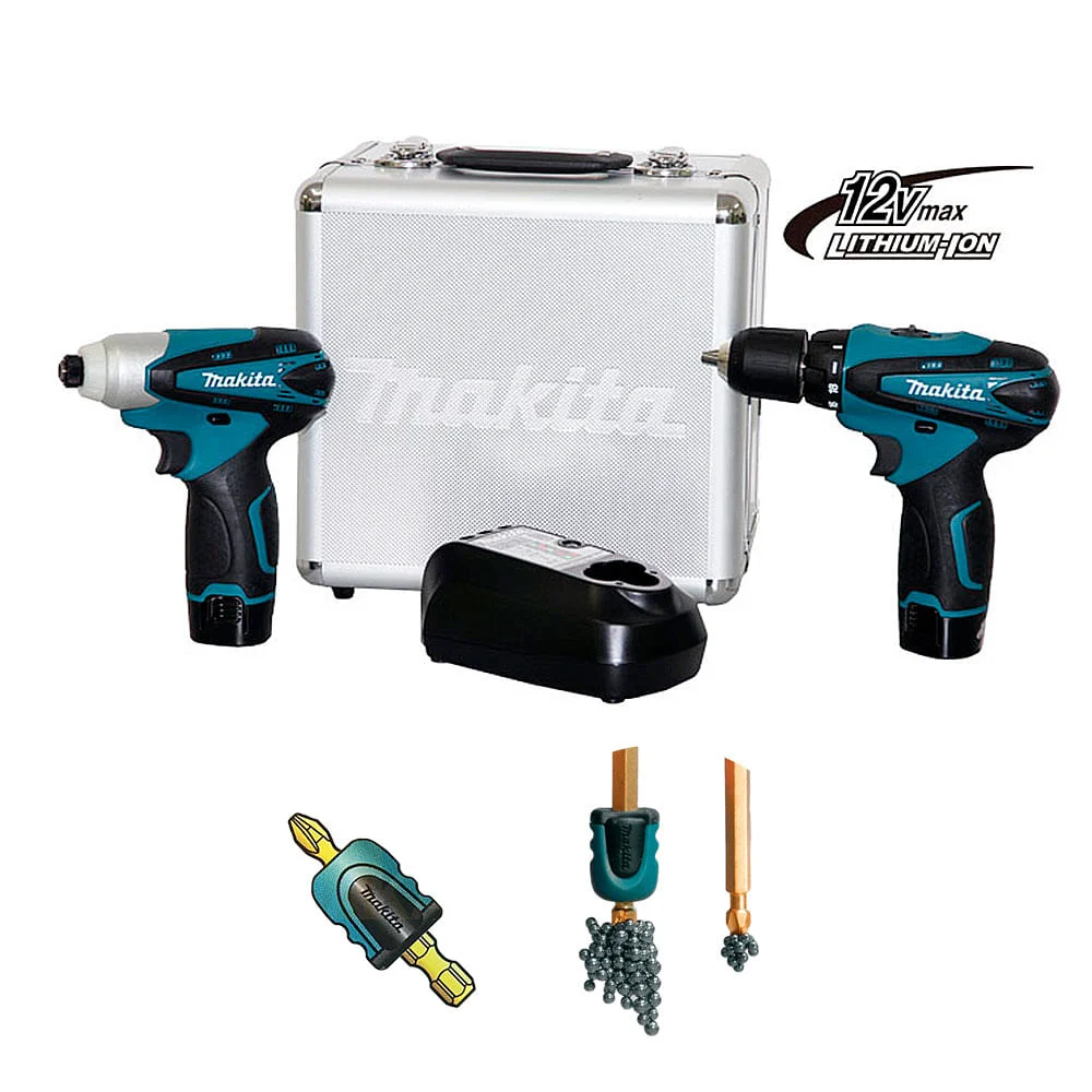 Kit Parafusadeira e Furadeira de Impacto LCT204 Makita e Adaptador para Bits