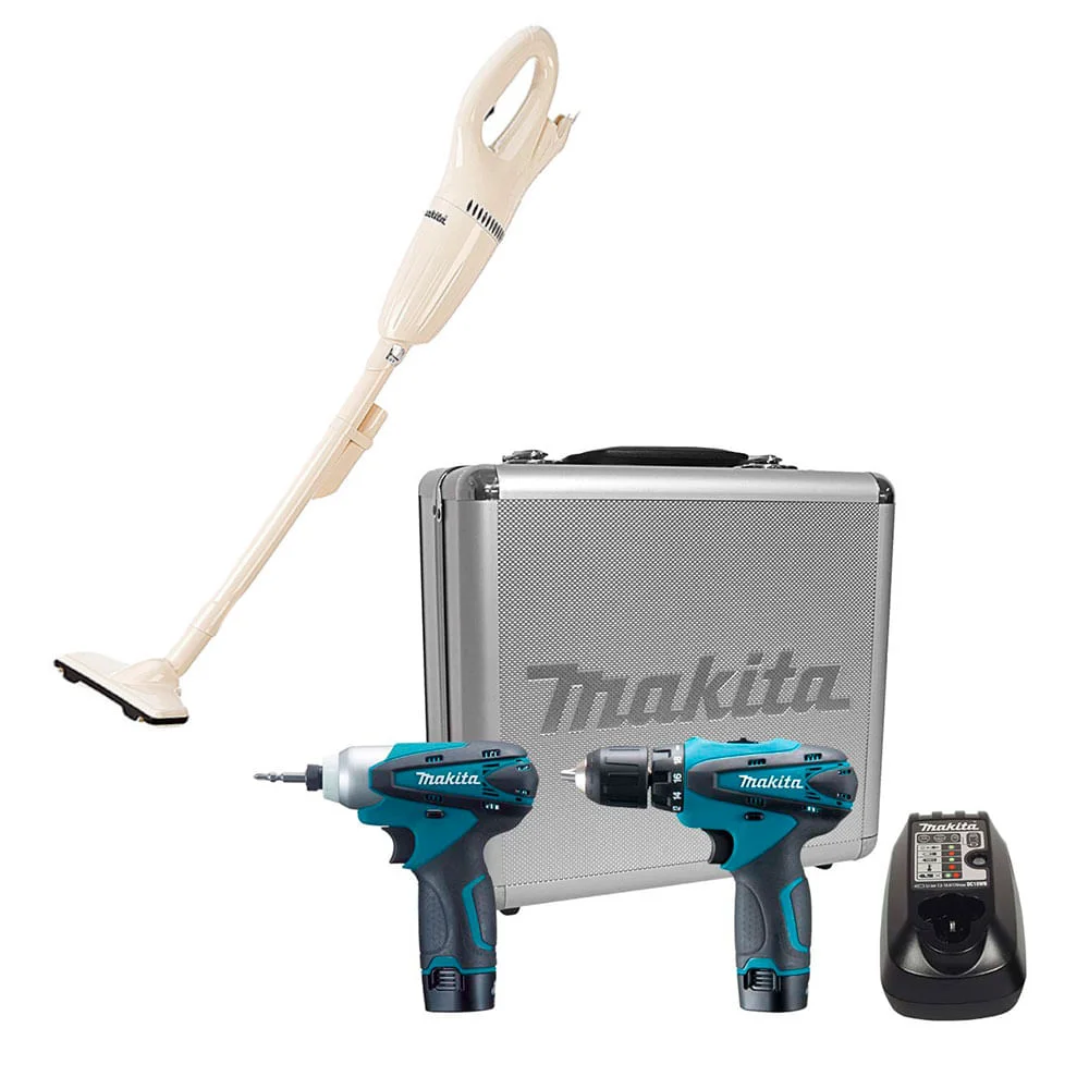 Kit Parafusadeira e Furadeira de Impacto LCT204 Makita e Aspirador de Pó à Bateria